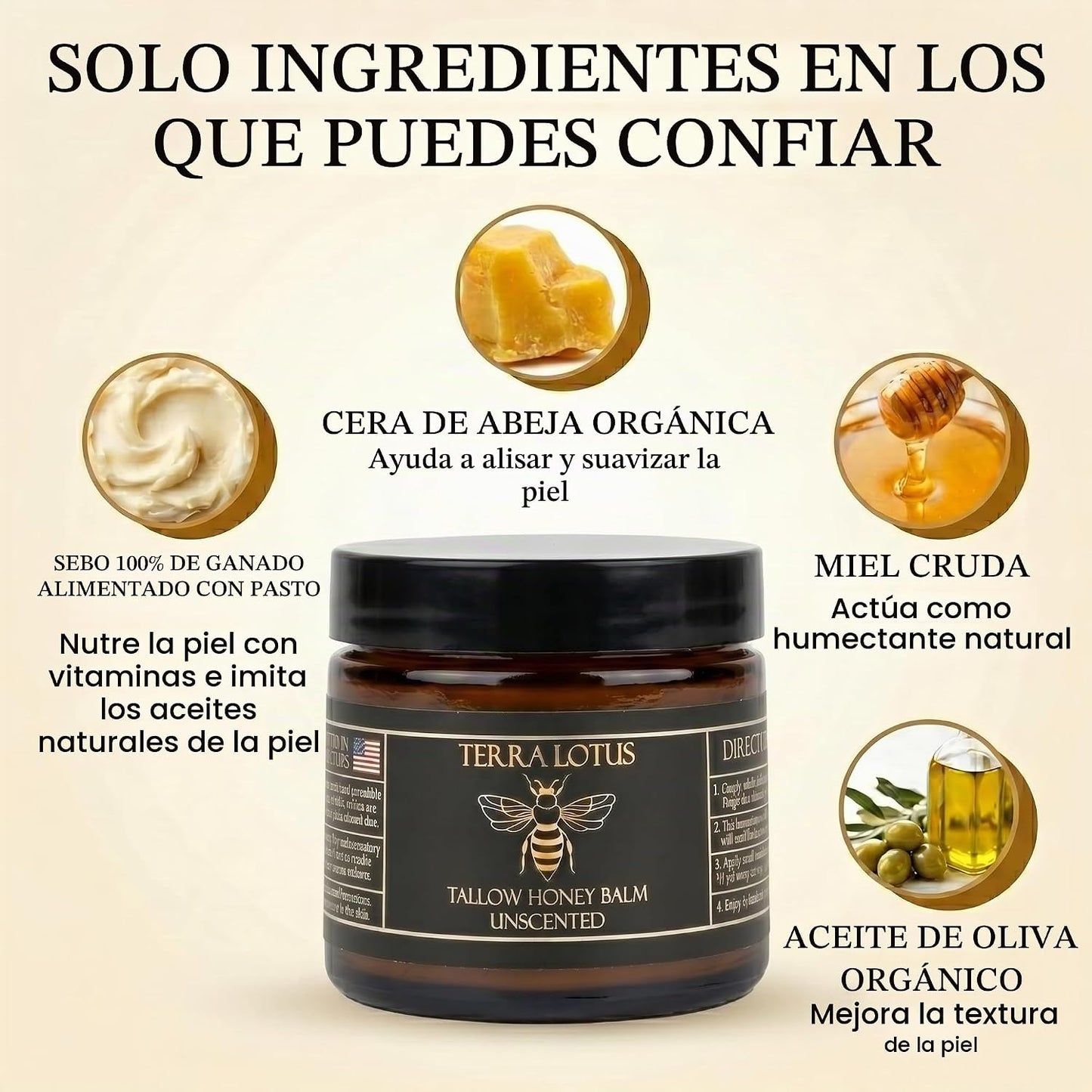 Bálsamo de Sebo de Res con Miel Cruda - 2 Oz.
